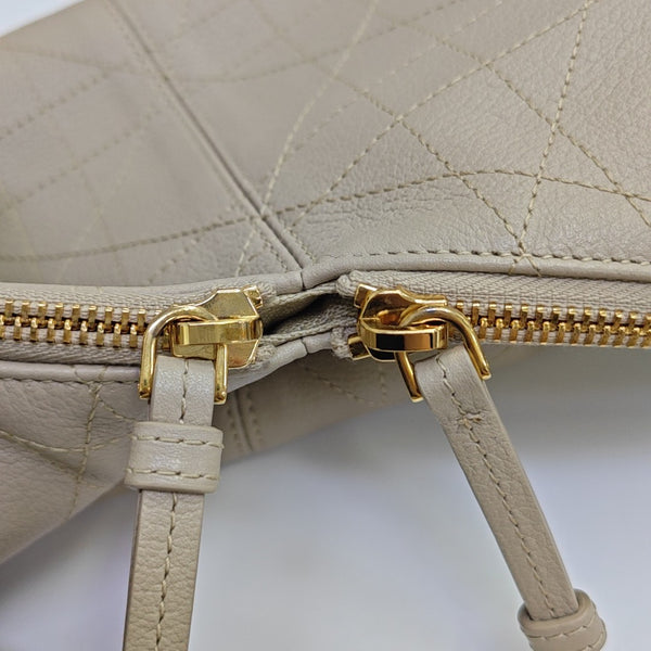 Cannage Calfskin Top Handle Bag Medium Beige