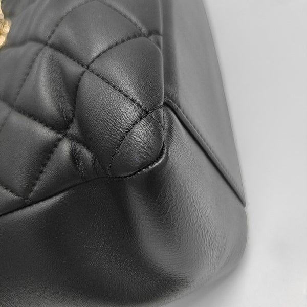Quilted Lambskin Tote Bag Large Black