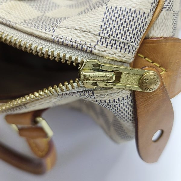 SPEEDY 25 Lona revestida Damier Azur Blanca