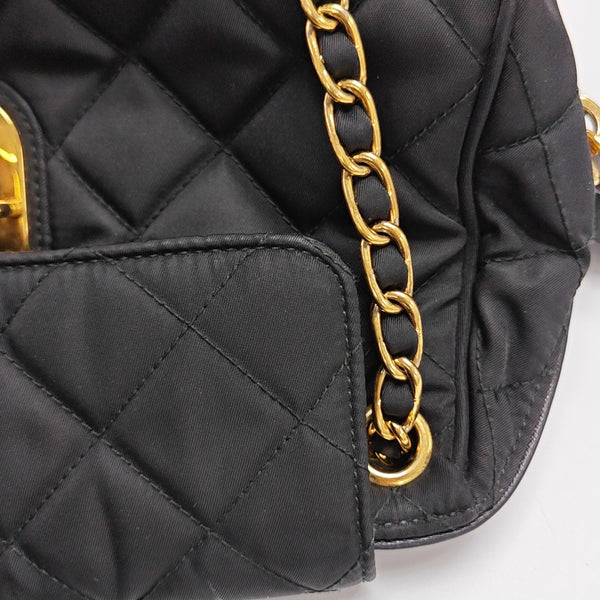 Quilted Nylon Shoulder Bag Black