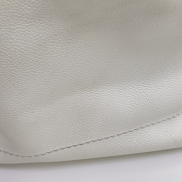 Quilted Grained Calfskin Shoulder Bag White