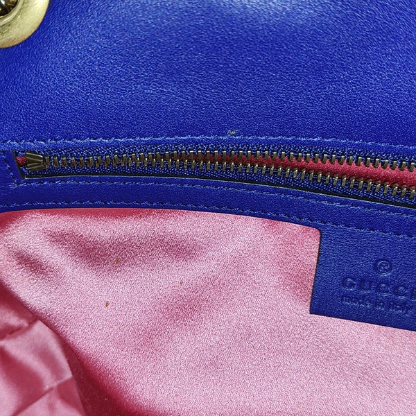 GG Marmont Medium Quilted Velvet Blue