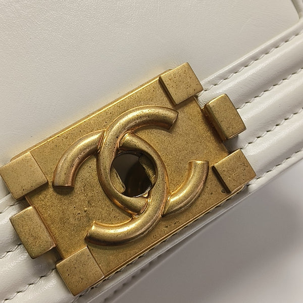 BOY CHANEL Mini Quilted Calfskin White