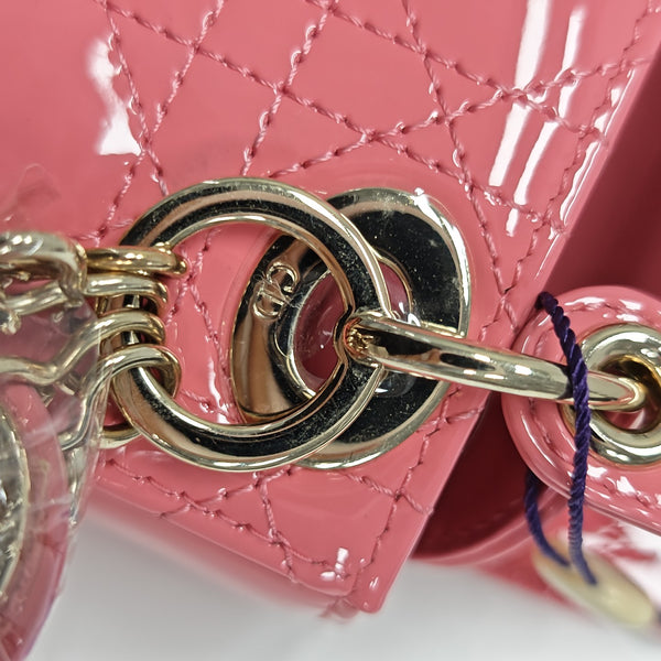 Lady Dior Mini Cannage Patent Calfskin Pink
