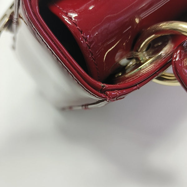 Lady Dior Mini Cannage Patent Calfskin Red
