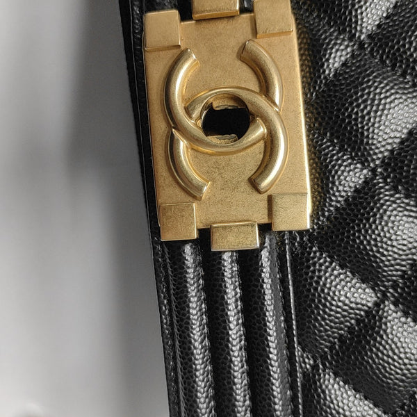 BOY CHANEL Medium Quilted Grained Calfskin Black