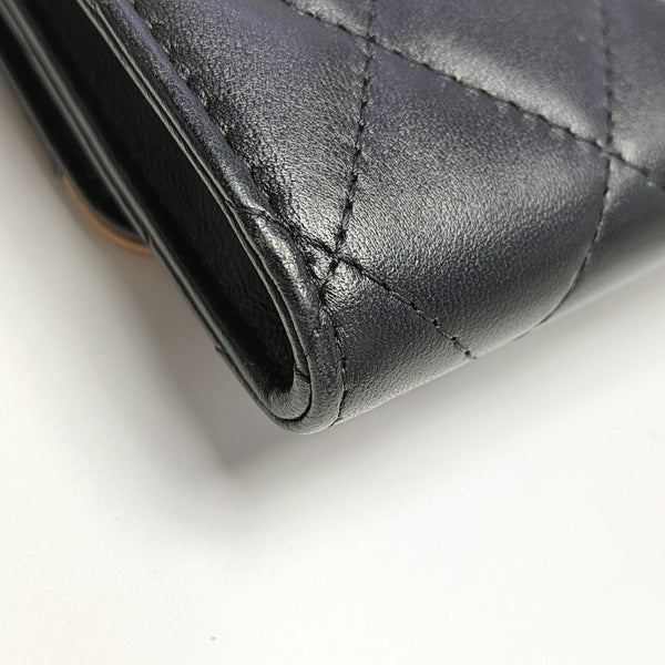Quilted Lambskin Card Holder Black