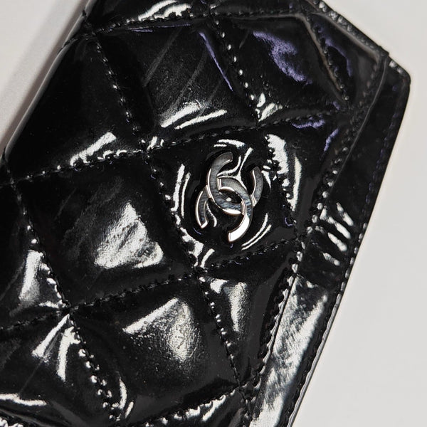 Quilted Patent Leather Card Holder Black