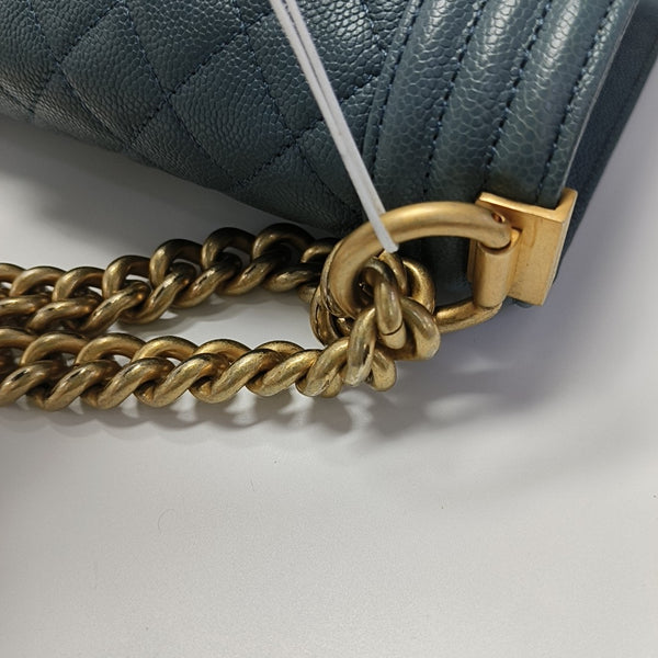 BOY CHANEL Medium Quilted Grained Calfskin Blue