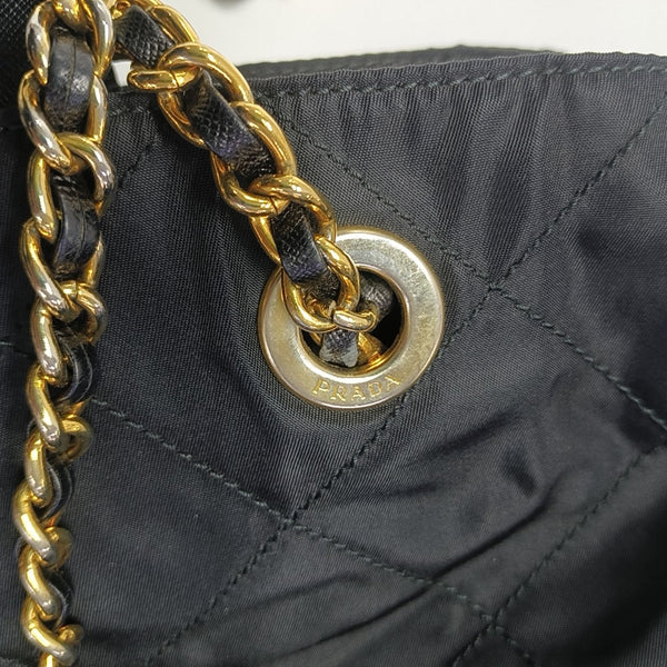 Quilted Nylon Shoulder Bag Black