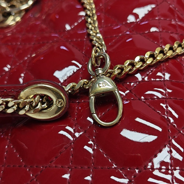 Lady Dior Mini Cannage Patent Leather Red