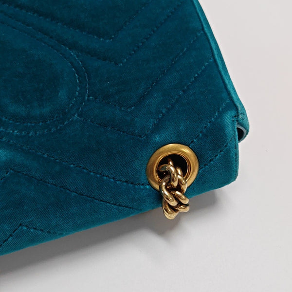 GG Marmont Small Quilted Velvet Blue