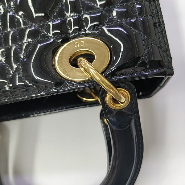 Lady Dior Medium Cannage Patent Leather Black