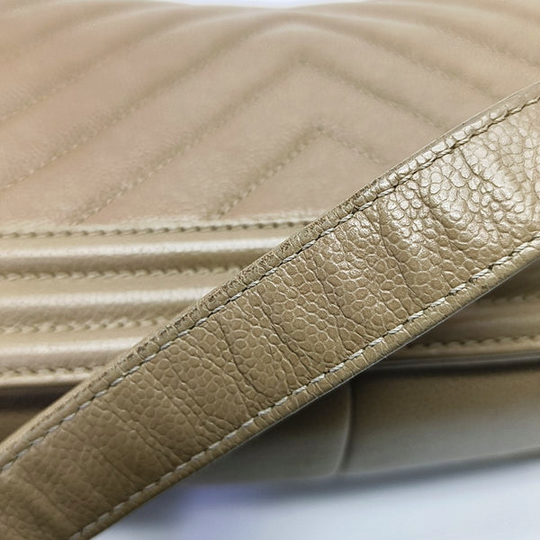 BOY CHANEL Medium Chevron, Quilted Grained Calfskin Beige