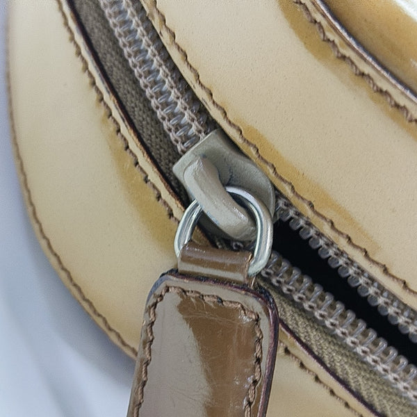 Patent Leather Top Handle Bag Brown