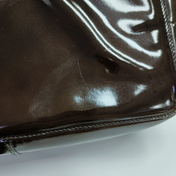Patent Leather Top Handle Bag Brown
