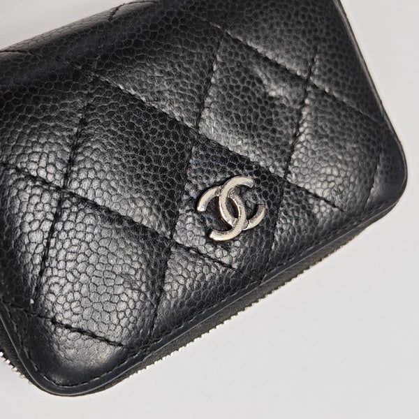 Quilted Grained Calfskin Wallet Black