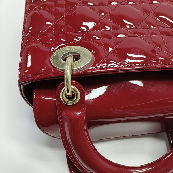 Lady Dior Small Cannage Patent Leather Red
