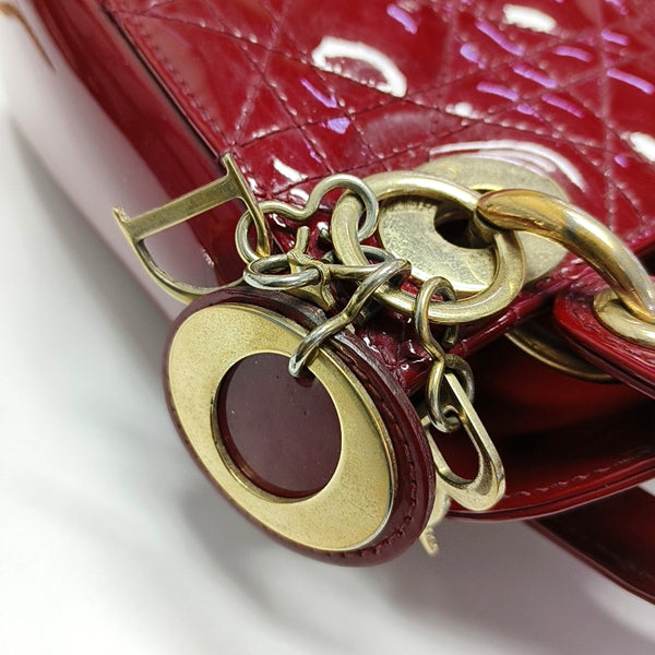 Authenticated pre-owned Lady Dior Mini Cannage Patent Calfskin Red - Tote Bag at Looply