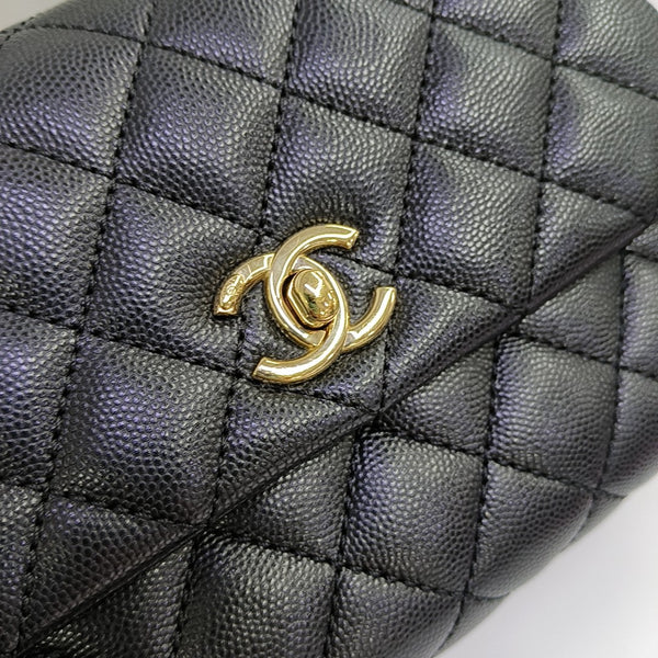 COCO HANDLE Small Quilted Grained Calfskin Black