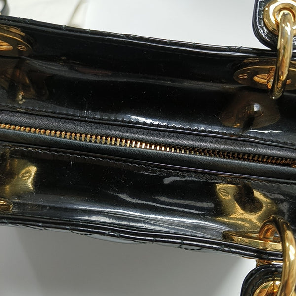 Lady Dior Medium Cannage Patent Leather Black