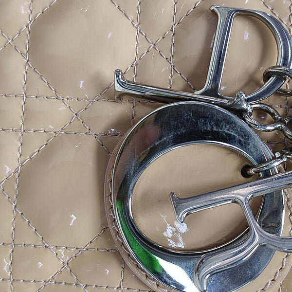Lady Dior Medium Cannage Patent Leather Beige