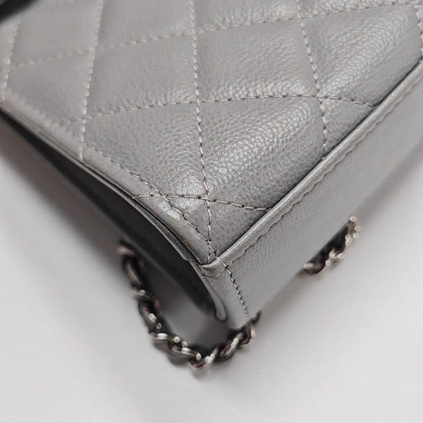 Quilted Grained Calfskin Shoulder Bag Gray