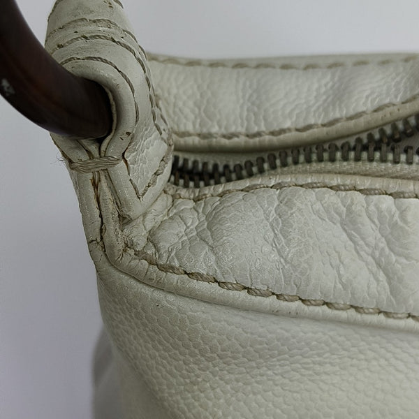 Quilted Grained Calfskin Shoulder Bag White