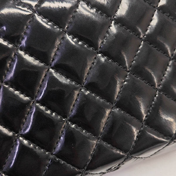 Quilted Patent Leather Top Handle Bag Black