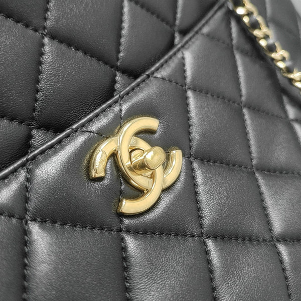 Quilted Lambskin Tote Bag Large Black