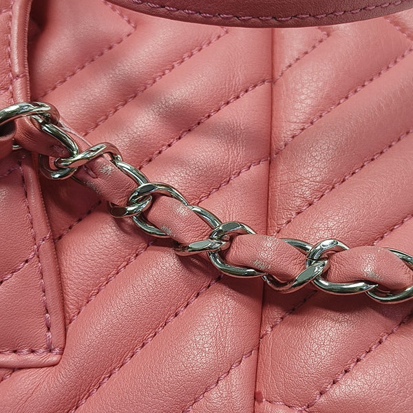 Chevron Calfskin Backpack Pink