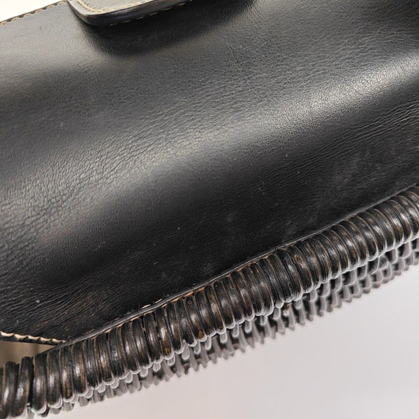 Straw Top Handle Bag Black