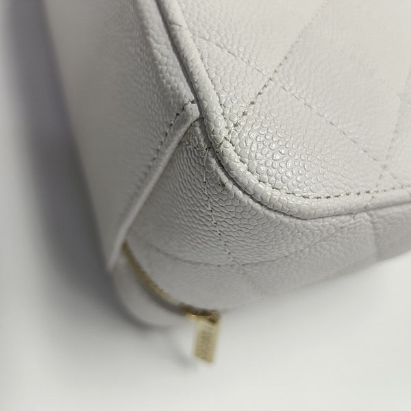 Quilted Grained Calfskin Shoulder Bag White