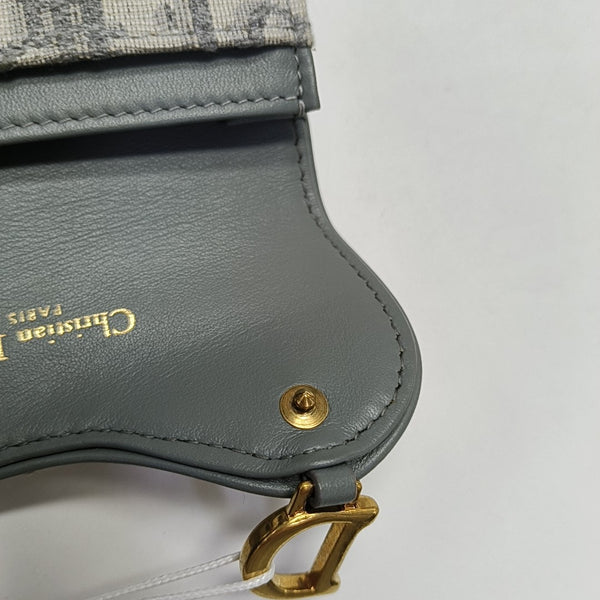 Saddle Mini Oblique Fabric Gray Card Holder