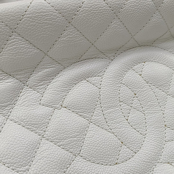 CHANEL GST Large Quilted Grained Calfskin White