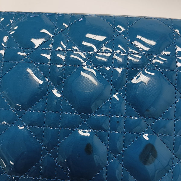 Lady Dior Large Cannage Patent Leather Blue