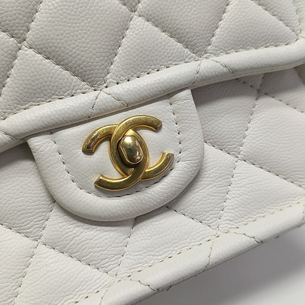 Quilted Grained Calfskin Shoulder Bag White