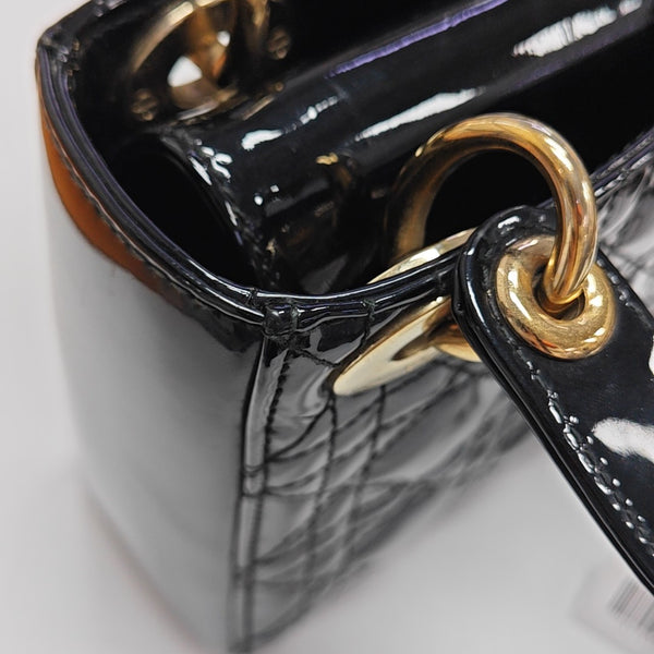 Lady Dior Mini Cannage Patent Leather Black