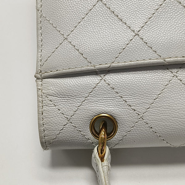 Quilted Grained Calfskin Top Handle Bag White