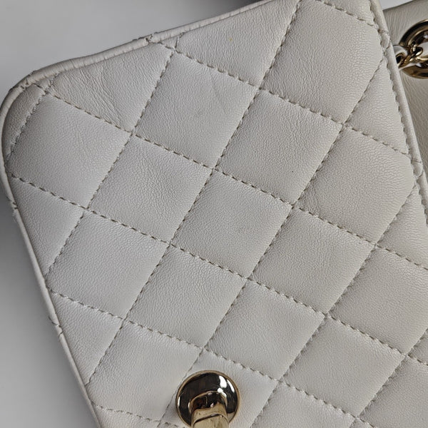 Quilted Lambskin Shoulder Bag White