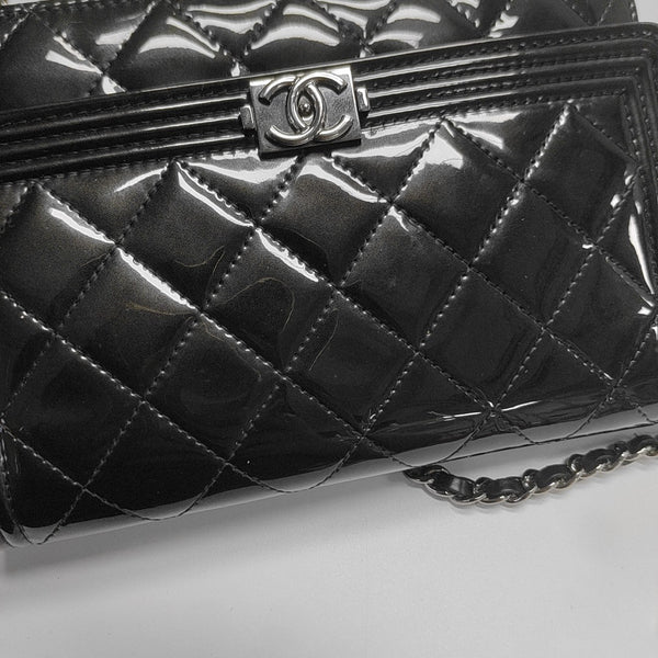 BOY CHANEL WOC Quilted Patent Leather Green
