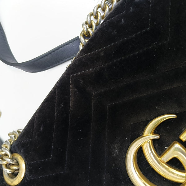GG Marmont Medium Quilted Velvet Black