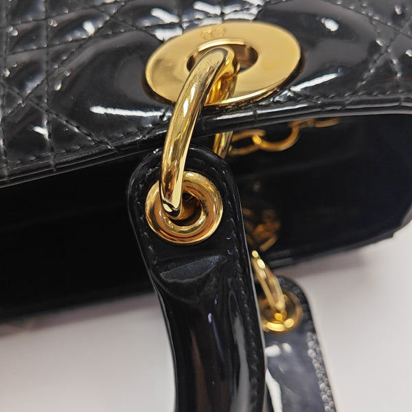 Lady Dior Medium Cannage Patent Leather Black