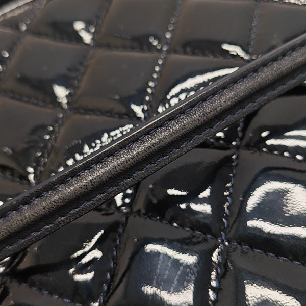 Quilted Patent Leather Top Handle Bag Blue