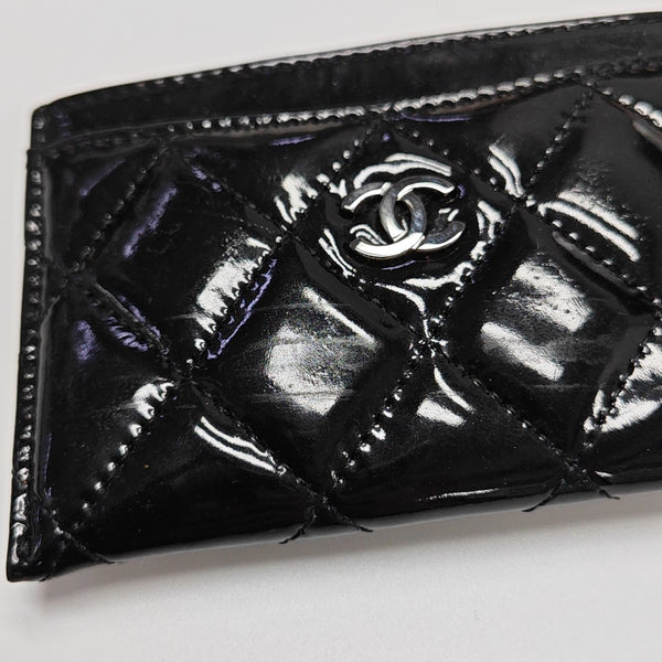 Quilted Patent Leather Card Holder Black