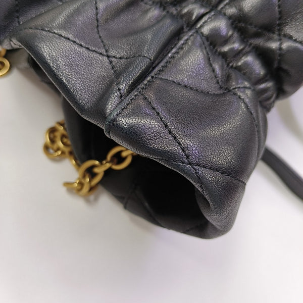 Quilted Lambskin Bucket Bag Black
