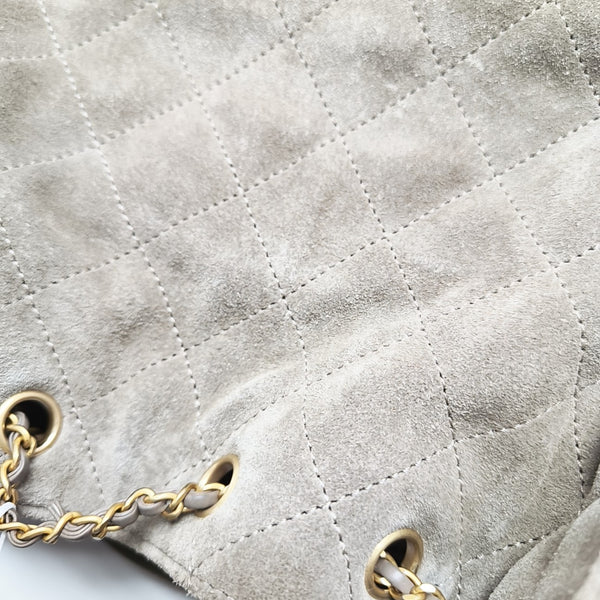 CHANEL 25 Small Quilted Suede Gray