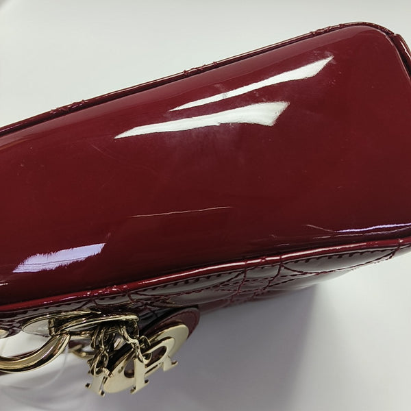 Lady Dior Mini Cannage Patent Calfskin Red