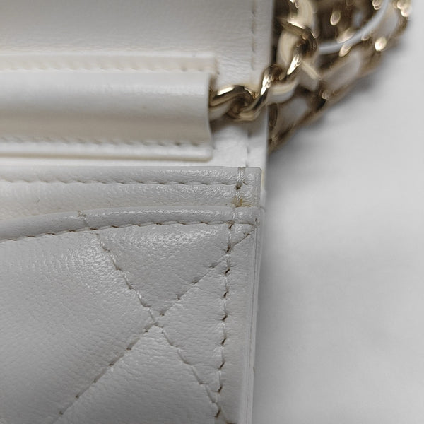 Quilted Lambskin Shoulder Bag White