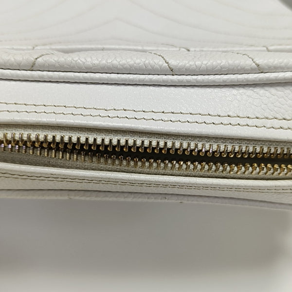 Chevron Grained Calfskin Crossbody Bag White